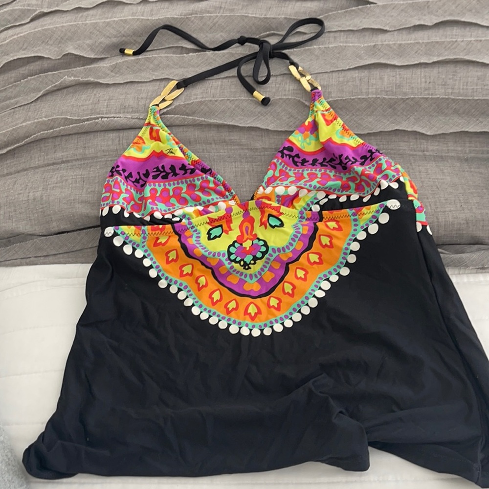 Trina Turk tankini top 10/12 gold ties